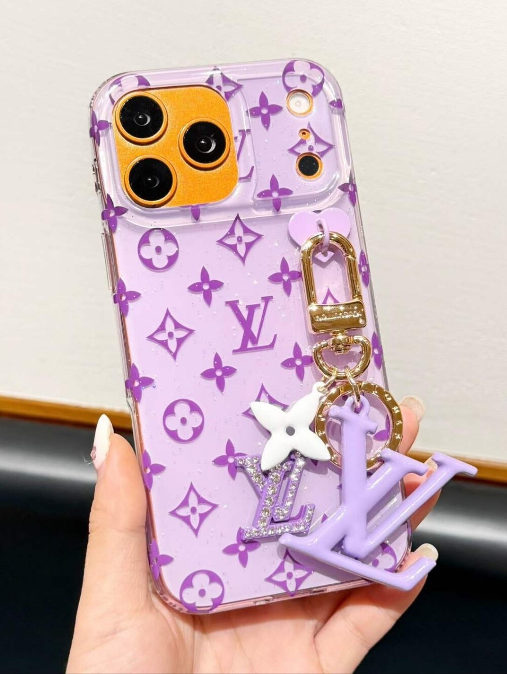17 Pro Max Lavender Phone Case with Gold Charm